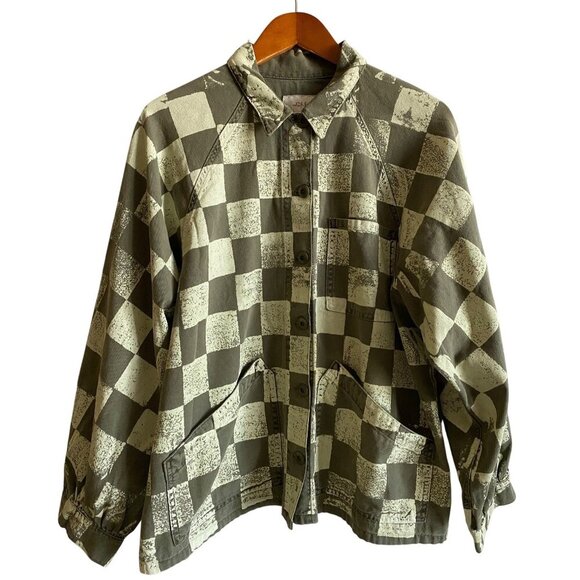 THE GREAT. Jackets & Blazers - The Great Commodore Jacket Size 2 Army Green White Checker Print